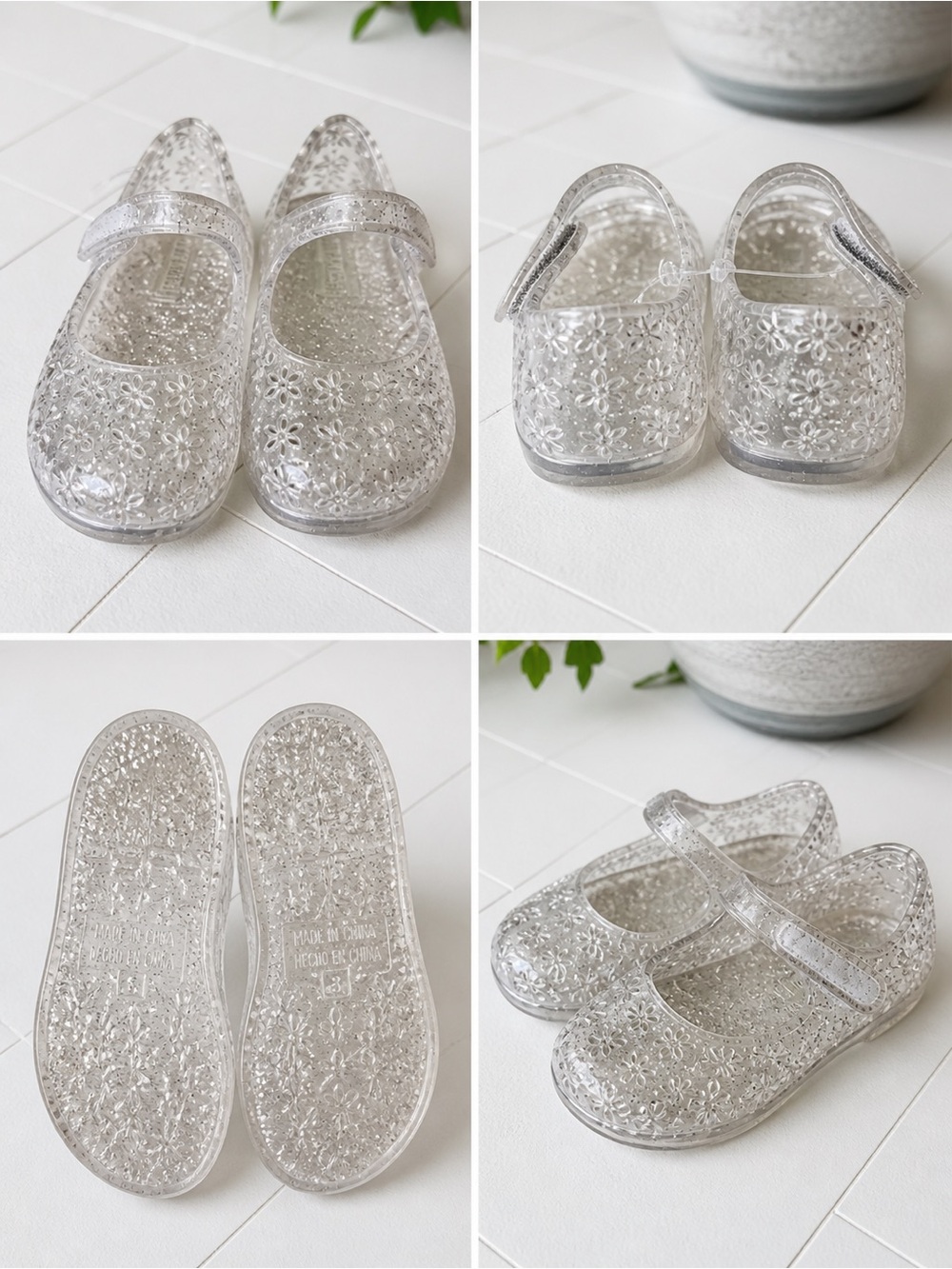 LN Baby Girl Sz 3 Clear Glitter Jelly Mary Jane Shoes